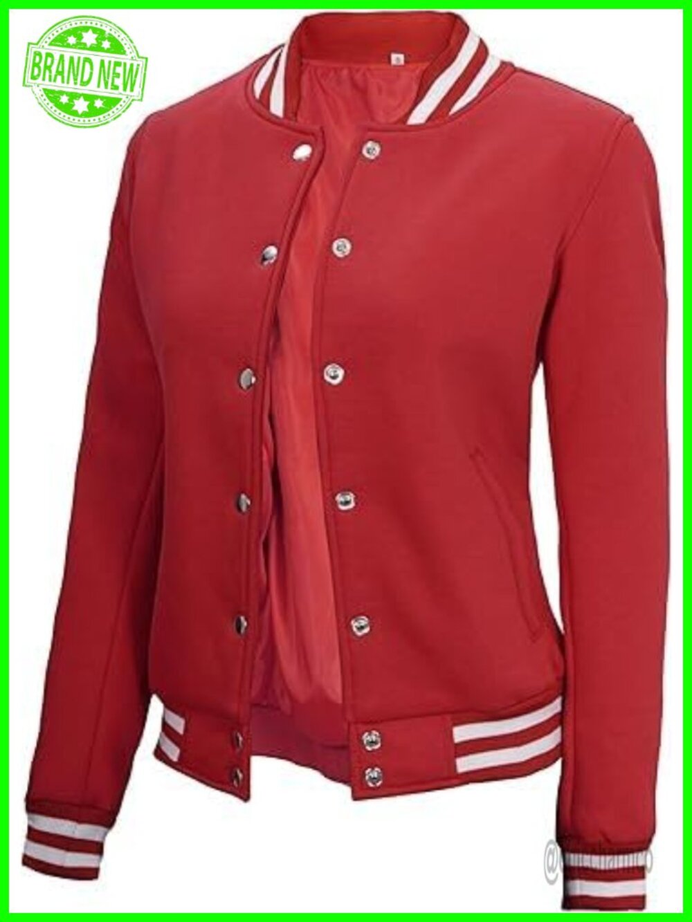Women's Varsity Bomber Jacket Fleece Letterman Snap Button Baseball Style